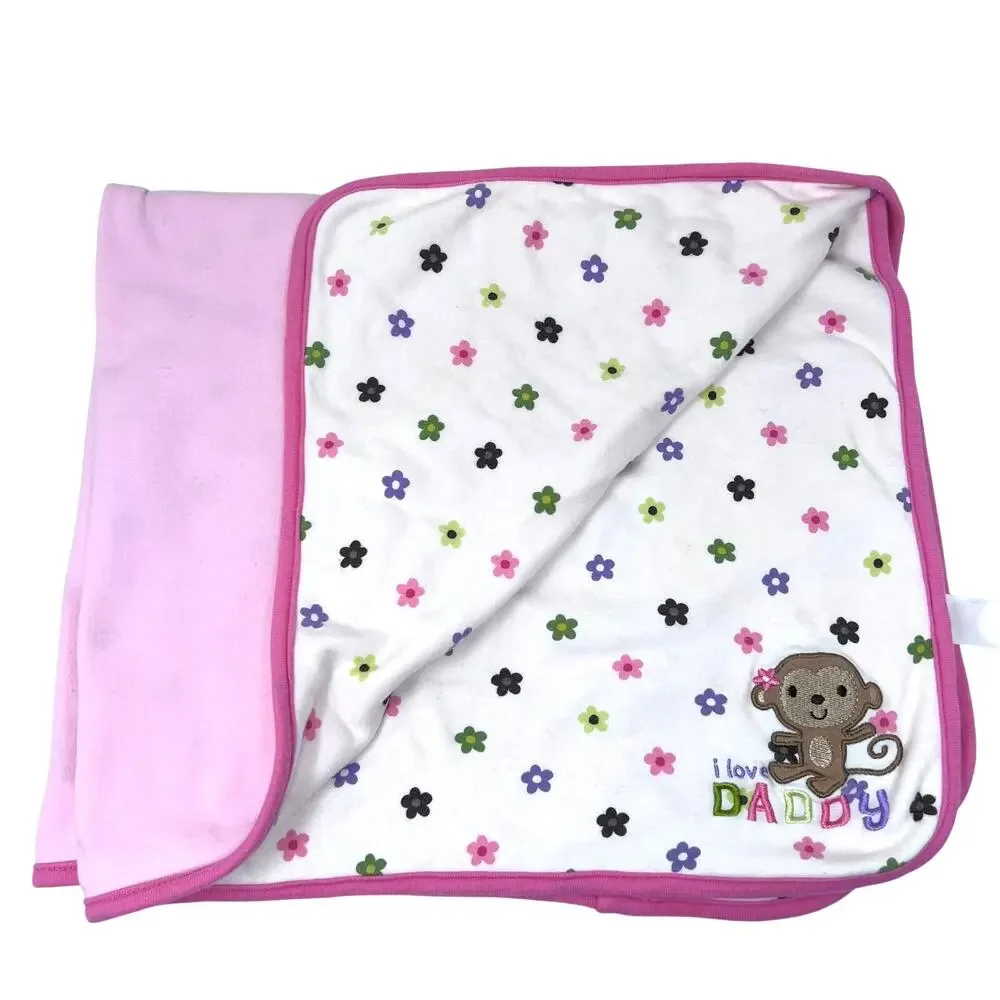 Carter's Baby Blanket I Love Daddy Monkey Flowers Reversible Cotton Lovey
